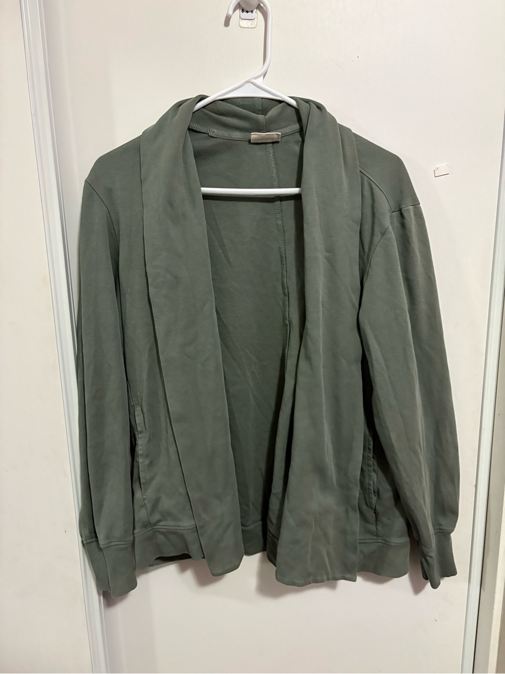 Pact Womens Green 100% Organic Cotton Shawl Collar Open Front Cardigan Jacket S